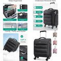 Compact Wheeled Underseat Carry-On Bag with PVC Wet/Dry Pockets, Lightweight Soft Suitcase for Short Trips, Black