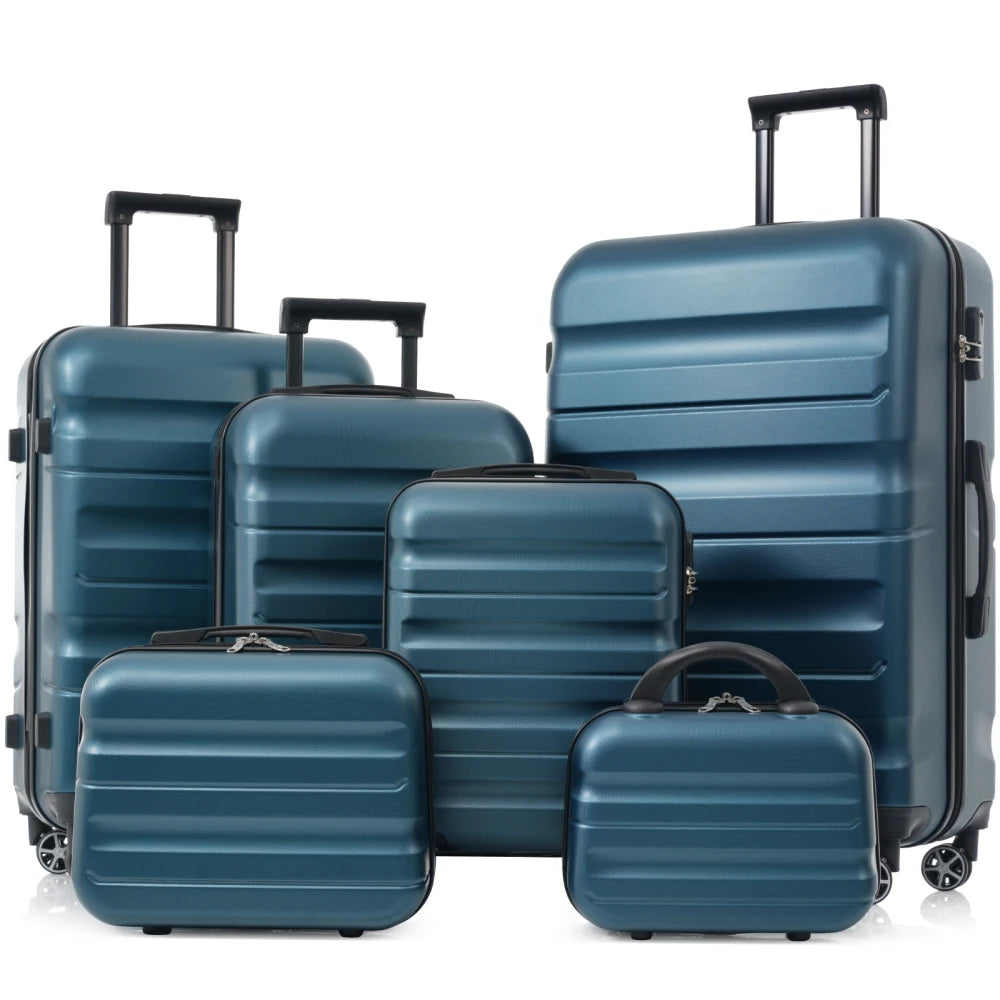 6 Piece ABS Hardshell Luggage Set Lightweight Durable Suitcase Dual Spinner Wheels Carry On Check In Sizes for Travel Business