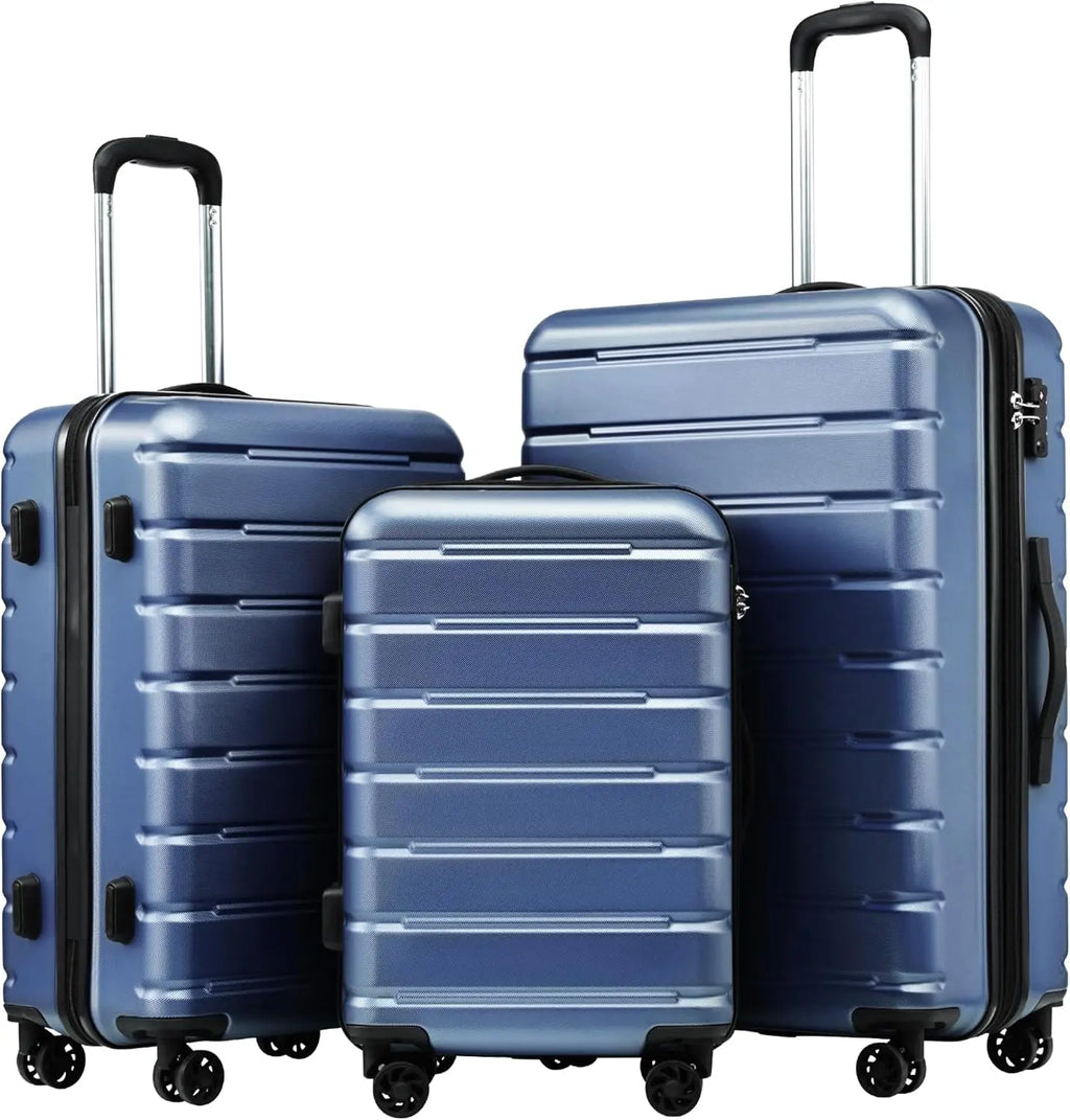 Coolife Luggage 3 Piece Set Suitcase Spinner ABS+PC Hardshell Lightweight TSA Lock USB Port, 20in 24in 28in Carry on Expanda